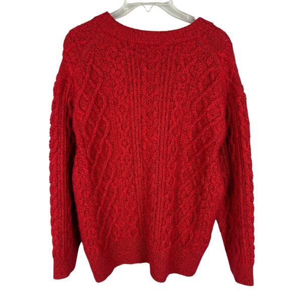 Vince Red Cable Knit Long Sleeve V Neck Long Sleeve Merino Wool Sweater S - Picture 2 of 6